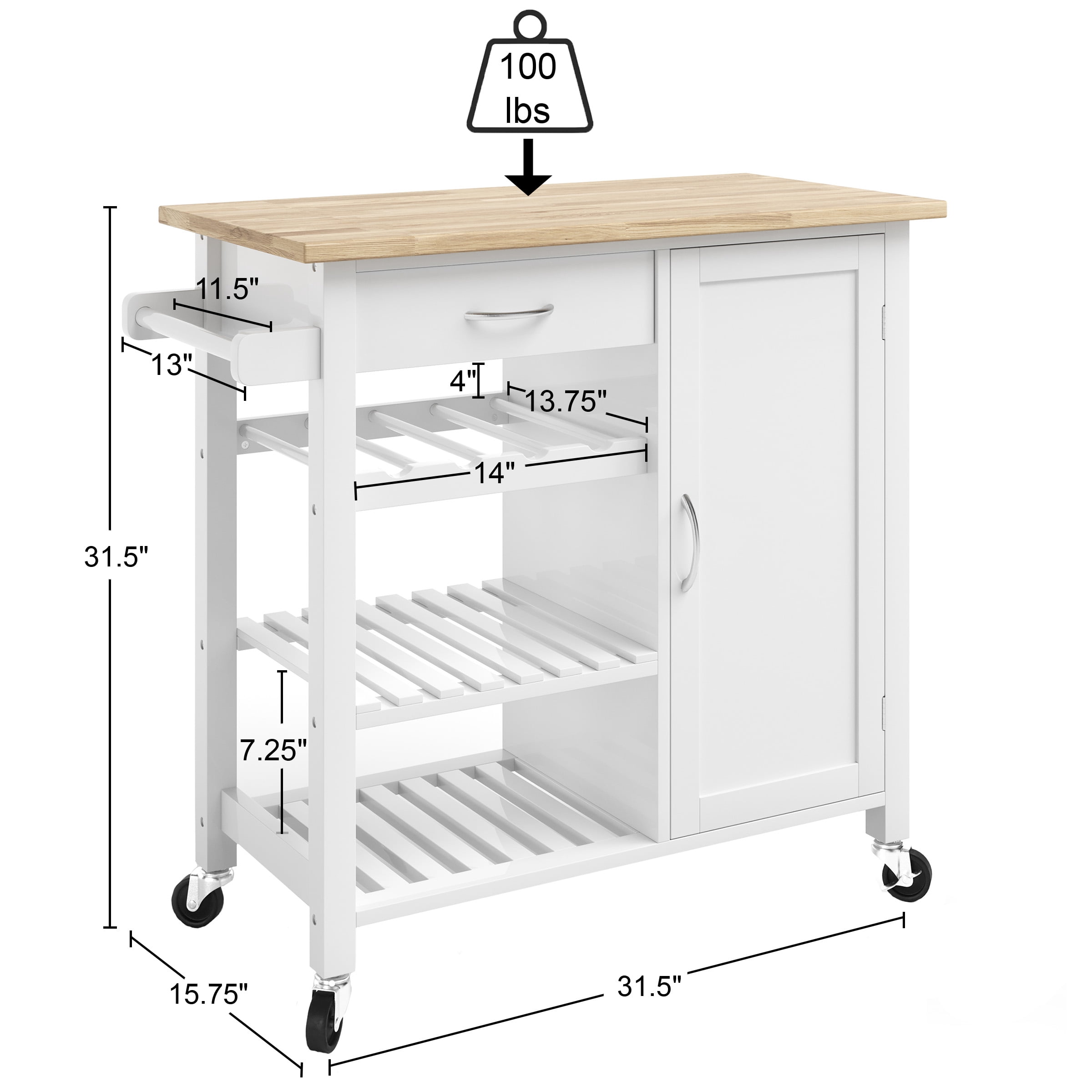 Lavish Home Kitchen Island with Towel Rack and Shelves