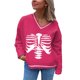 thumbnail image 1 of VISgogo Suéteres con cuello en V para mujer, blusas de punto holgadas con estampado de esqueleto clásico de manga larga VISgogo moda, 1 of 5