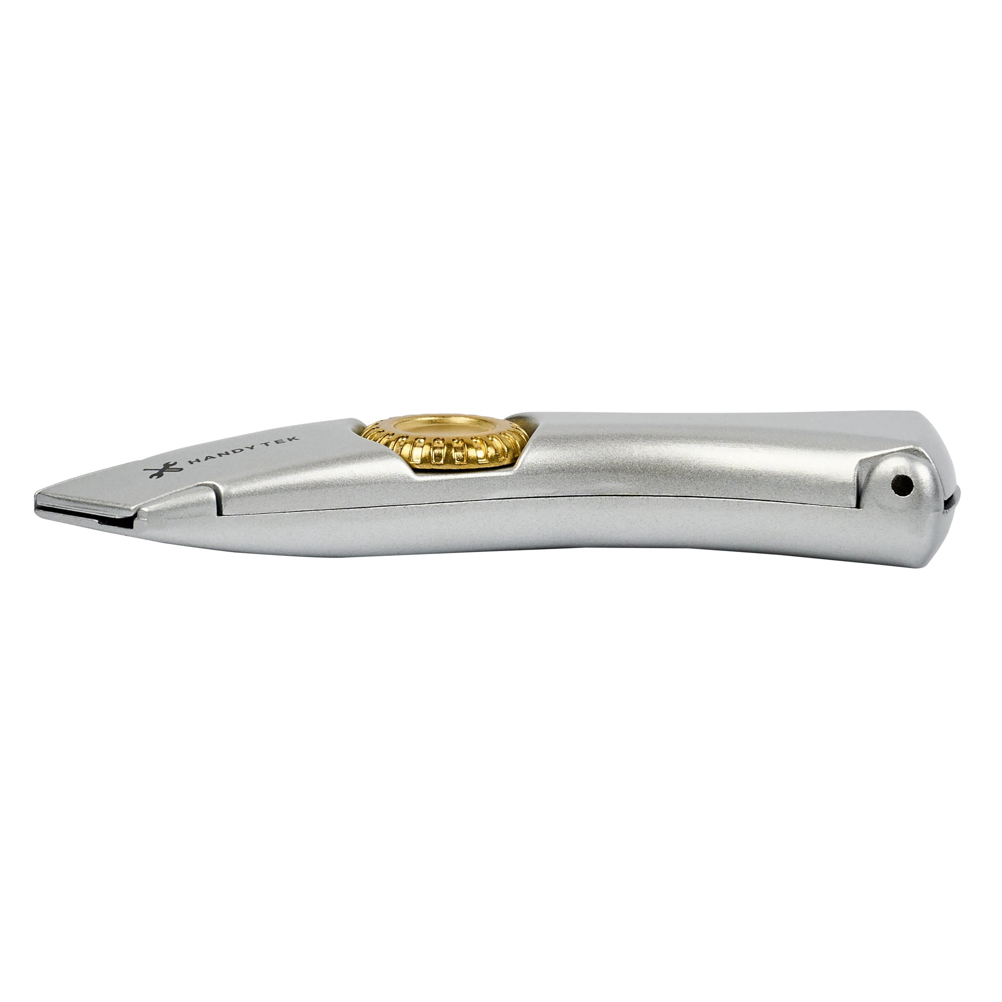 Handy Tek Quick Change Blade Razor Knives, 6 Folding Utility Knives - Includes 6 Sharp Blades, 19 mm Wide, Silver Zinc Box Cutters, Wheel Lock Design, Heavy-Duty - Restaurantware
