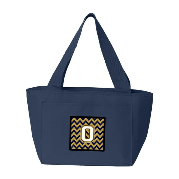 Letter O Chevron Navy Blue and Gold Lunch Bag