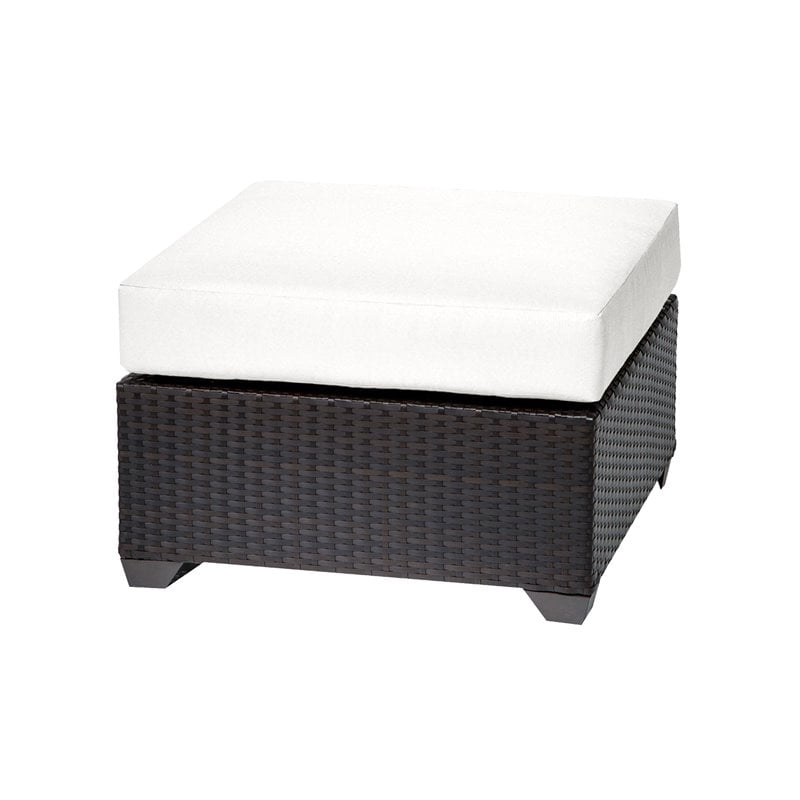 TK Classic Barbados Wicker Patio Square Ottoman in White