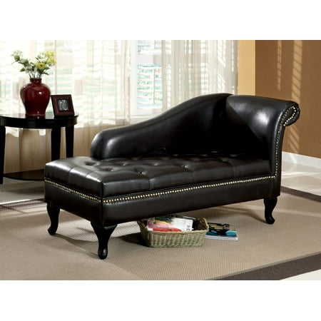 Furniture of America Contemporary Faux Leather Salome Chaise Lounge, Black