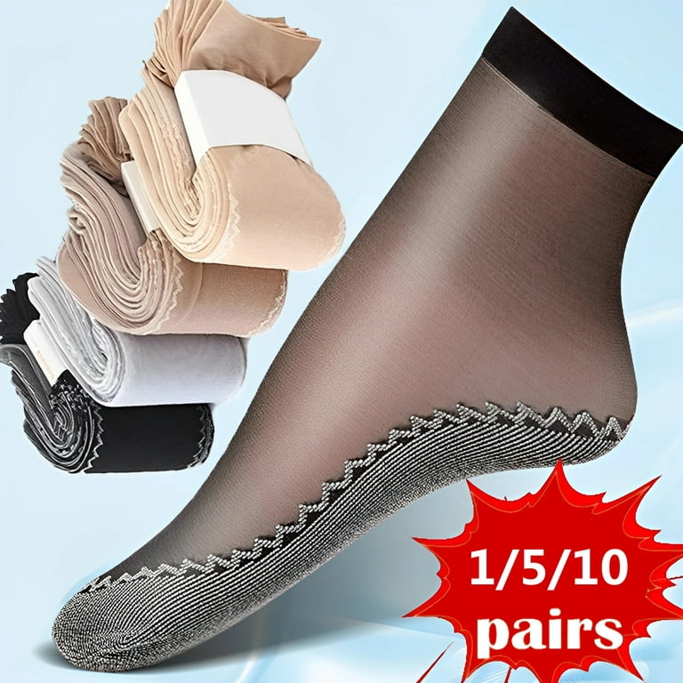 1/5/10Pairs Women Soft Socks Velvet Silk Socks Non-Slip Bottom Splice  Transparent Ladies Ultrathin Breathable Sock