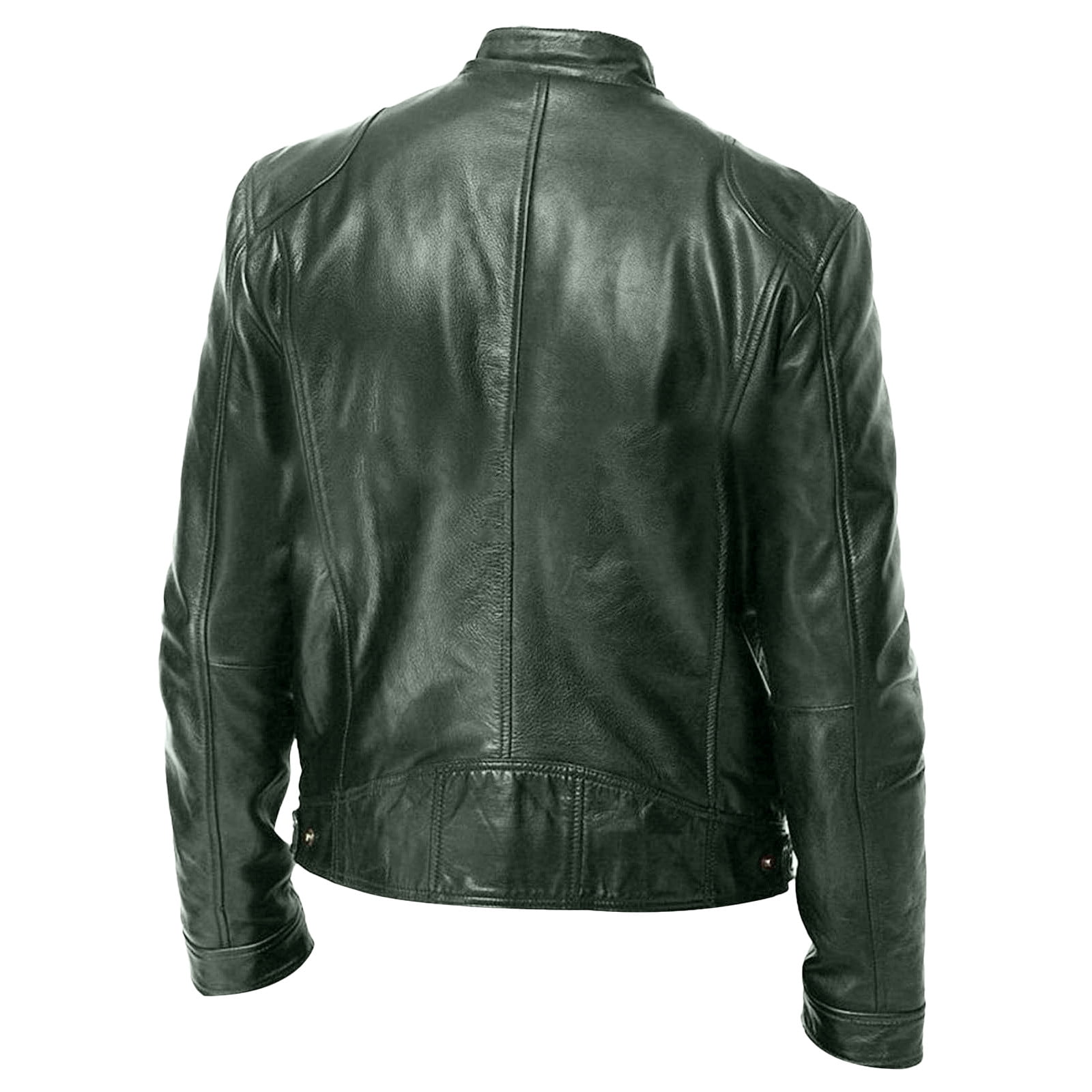 Mens Retro Faux Leather Jacket Varsity Baseball Bomber Jacket Zip Up Fall Winter Tops Green XL