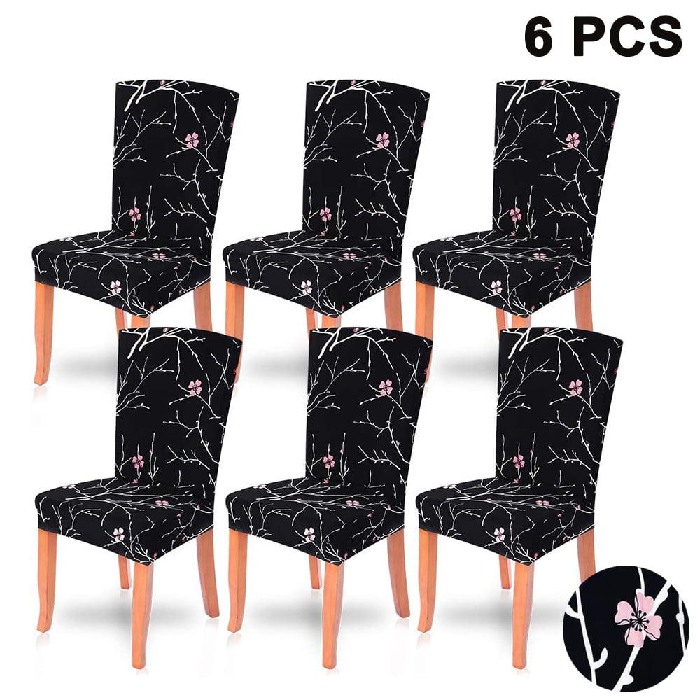 Hotel 4, 28 SHDIBA 6 x Stretch Short Dining Room Chair Protector Cover with Printed Pattern Seat Slipcover for Wedding Party Banquet,Ceremony,Dining Room 