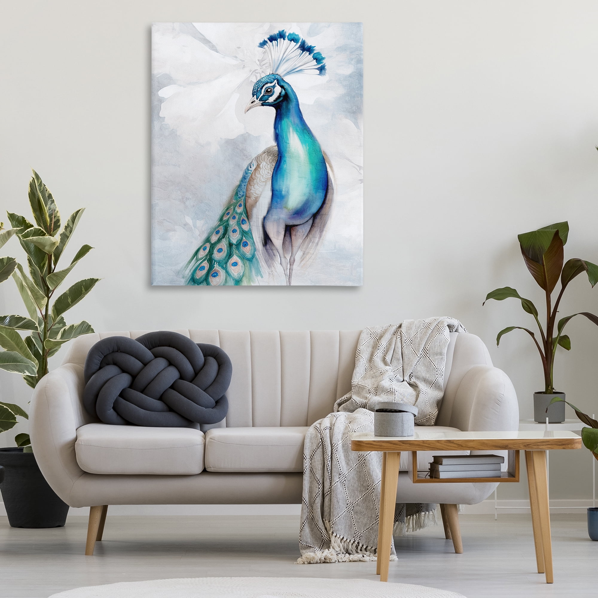 Stupell Industries Soft Elegant Peacock Portrait Animals Painting Wrapped Canvas Art Print Wall Art, 36 x 48