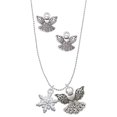 thumbnail image 1 of Delight Jewelry White Snowflake with Clear Crystal Silver tone Guardian Angel Charm Necklace and Stud Earrings, 1 of 4