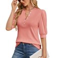 thumbnail image 1 of Tops de verano Ohhettm, elegantes e informales, mangas abullonadas, cuello en V, rosa L, 1 of 6