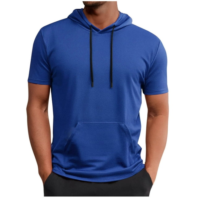 Chandails à Capuchon T-Shirts à Capuche à Manches Courtes pour Hommes, Léger, avec Poche Kangourou