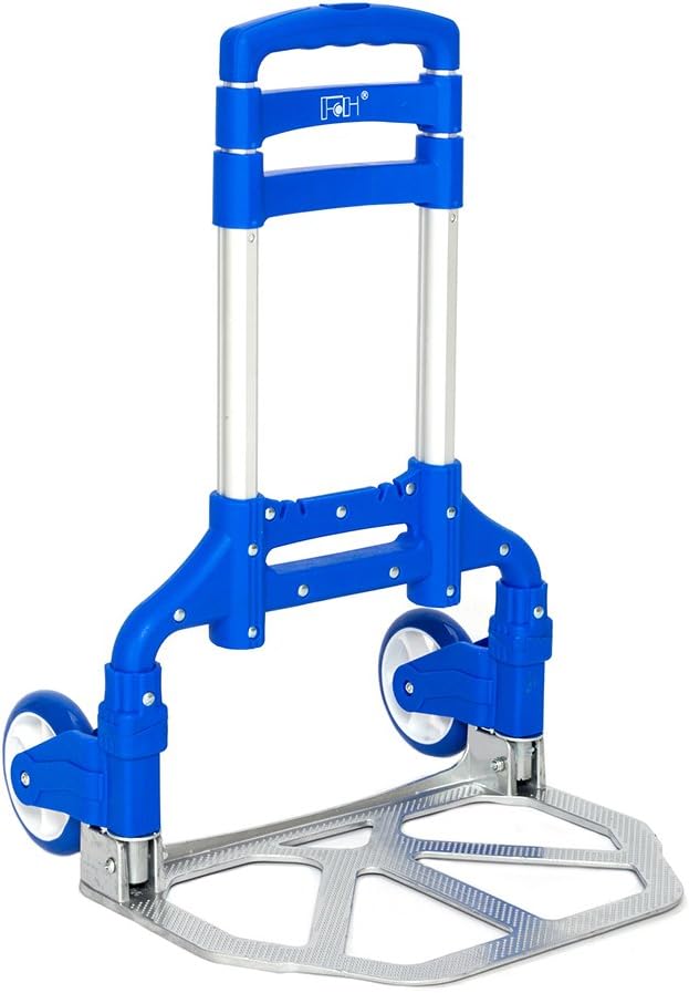Portable Folding Hand Truck Dolly Cart, 165 lb Capacity Aluminum Collapsible Luggage Cart with Telescoping Handle, Lightweight Foldable Trolley for Travel, Moving, Shopping, Office, Home Use, Blue
