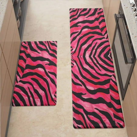 

Anti Fatigue Kitchen Mat Pink And Black Zebra Stripes Sets of 2 Kitchen Rugs Non Slip Cushioned Standing Mat for Sink Floor Laundry Office Desk Mid 17.3 x 29 + Plus 17.3 x 47.2