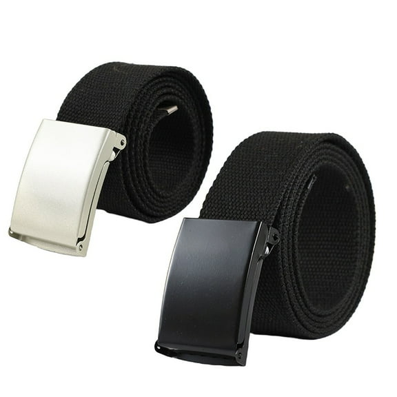 Pack of 2 Extra Long Men Canvas Web Belts for Men Metal Flip Top Buckle Belt Free Cut-to-Fit Up to 60 inches Black