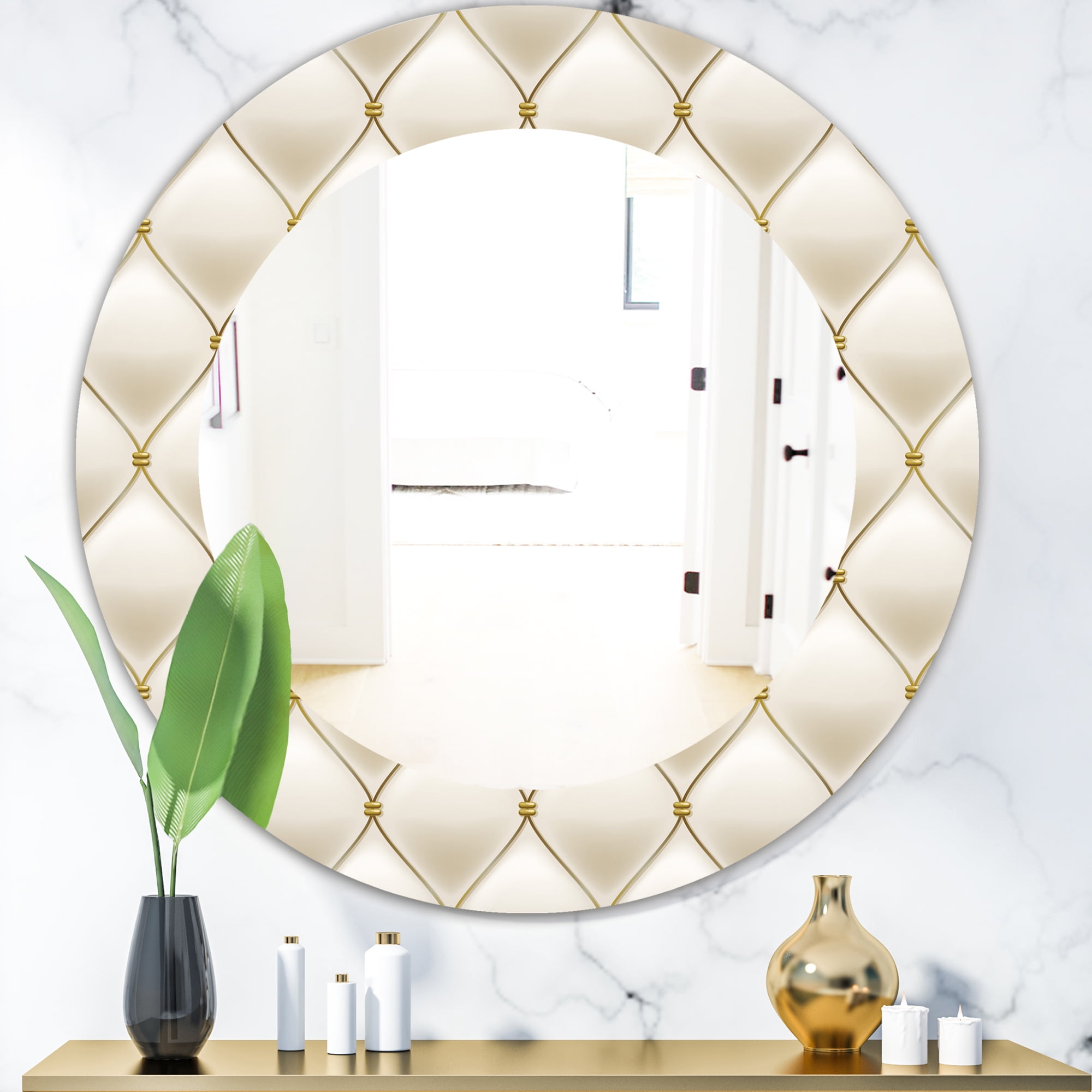 Designart 'Fancy Leather Sofa' Bohemian and Eclectic Mirror - Oval or Round Wall Mirror