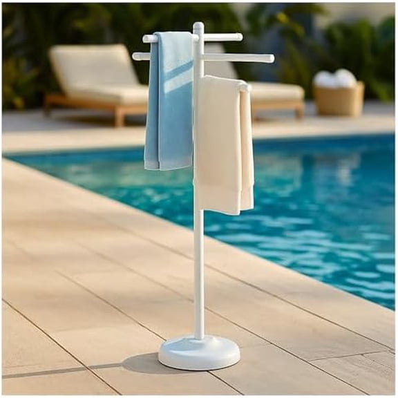 Portable Towel Rack – Rustproof Portable Towel Drying Rack in White PVC Bars – Easy Assembly Outdoor Drying Racks for Poolside, Spa, Beach & Bathroom$$Home Decor, Kitchen, & Other