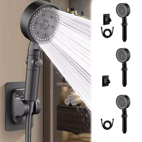 High-Pressure Handheld Showerhead with 8 Spray Modes, ABS Black 9.45" Shower Head for Low Water Pressure, Easy Install, Adjustable Bracket, Suitable for Home, Gym, Hotel, Elderly and Children