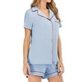 thumbnail image 2 of FAIWAD Women Pajamas Set Short Sleeve Lapel Button Shirt Tops and Elastic Waist Short Pants, 2 of 6