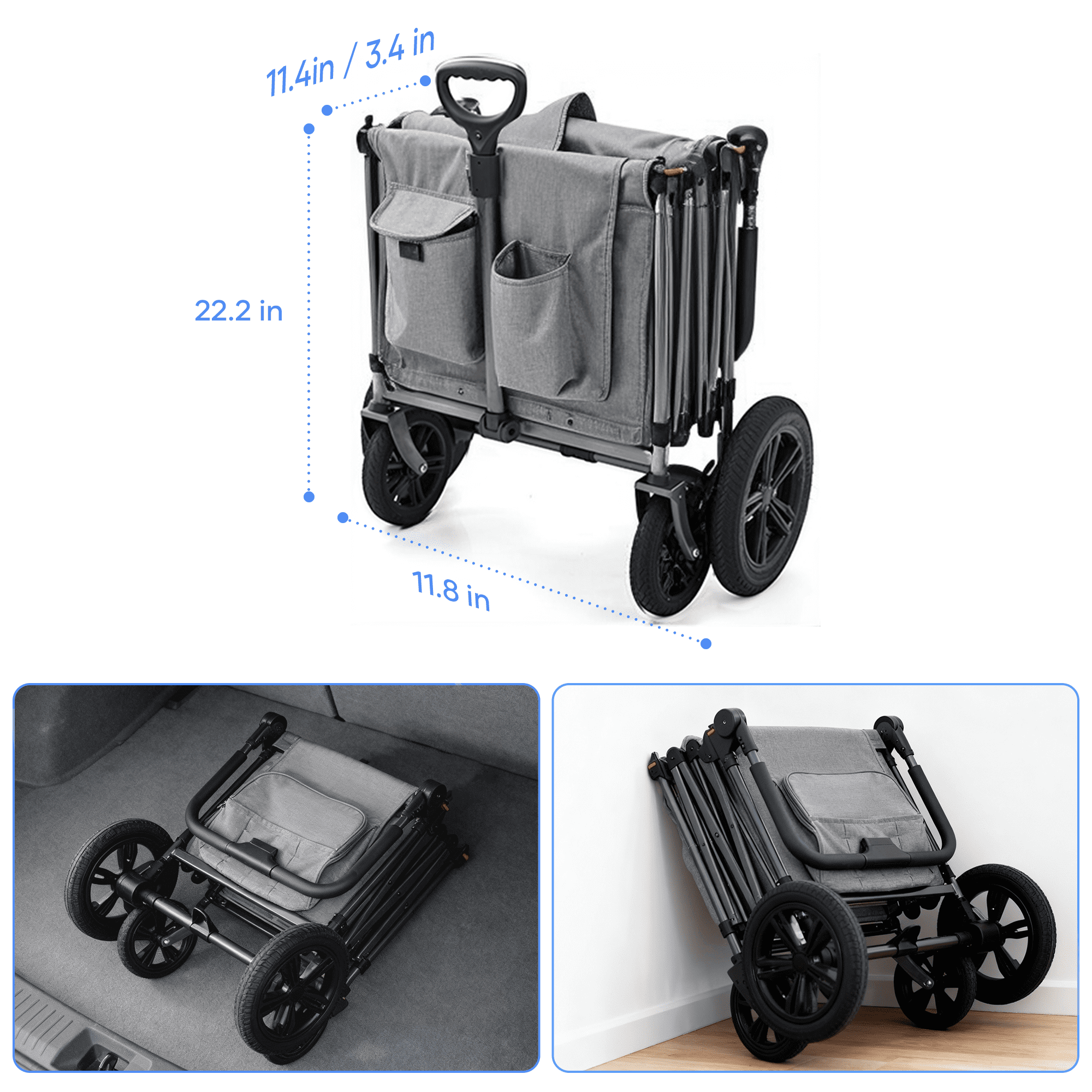 Wagon Stroller for Kids, SaveJoy 3-in-1 Collapsible Stroller Wagon for 2 Toddlers with Removable Canopy, 5-Point Harness, All-Terrain Wheels