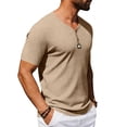 thumbnail image 6 of Men's Short Sleeve Henley T-Shirts Ribbed V Neck Slim Fit Stretchy Casual Summer Fashion Textured Button Down Pullover Tops, 6 of 9