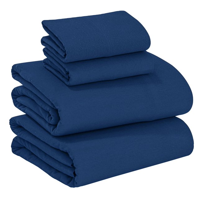 Sábanas de franela RUVANTI, 100% algodón, tamaño king, 4 piezas, azul oscuro