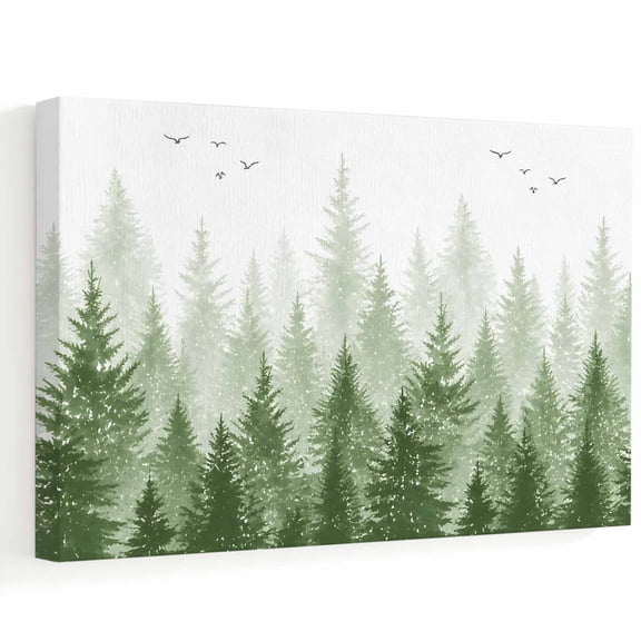 Pine Trees Forest Canvas Wall Art, Green Ombre Watercolor Nature Landscape Wall Art Prints Artwork Framed Canvas Ready to Hang Art Pictures for Large Dining Living Room Hallway 36" x 24"