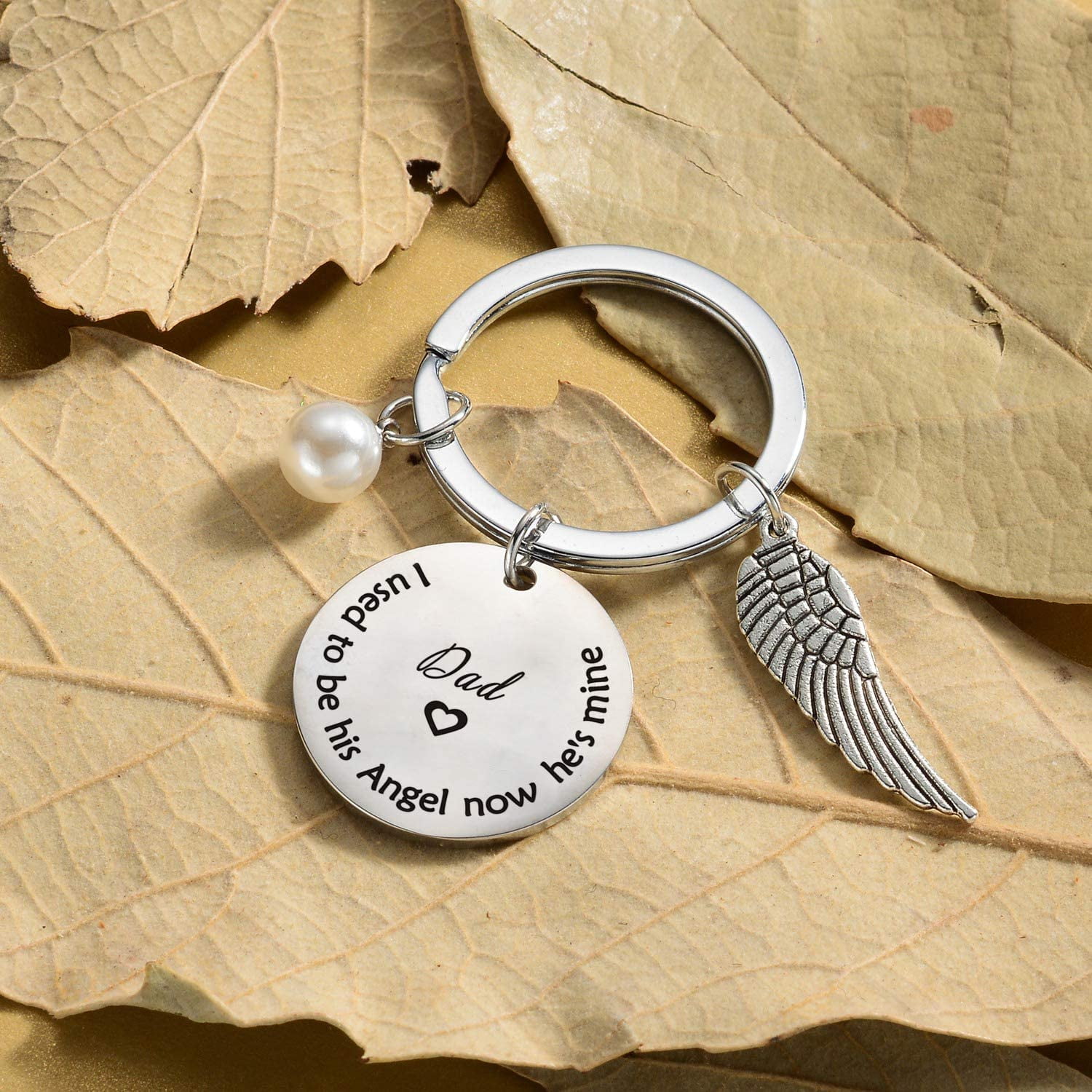 Loss of Dad Memorial Gifts Keychain Remembrance Gifts Honor Gifts in Memory of Father Family Dad Grandpa Loss Pass Away Memorial Sympathy Funeral Gifts Jewelry I Used to be His Angel Now He’s Mine 