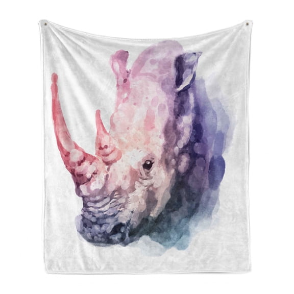 Watercolor Soft Flannel Fleece Blanket, Gradient Paintbrush Style Tropical Wild Animal Safari Paint Print Pastel Tones, Cozy Plush for Indoor and Outdoor Use, 70" x 90", Lilac Pink, by Ambesonne