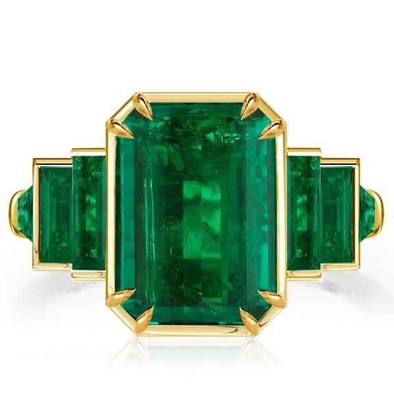 8.48 CT 18K Gold Plated Golden Seven Stone Emerald Engagement Ring Unique Engagement Ring