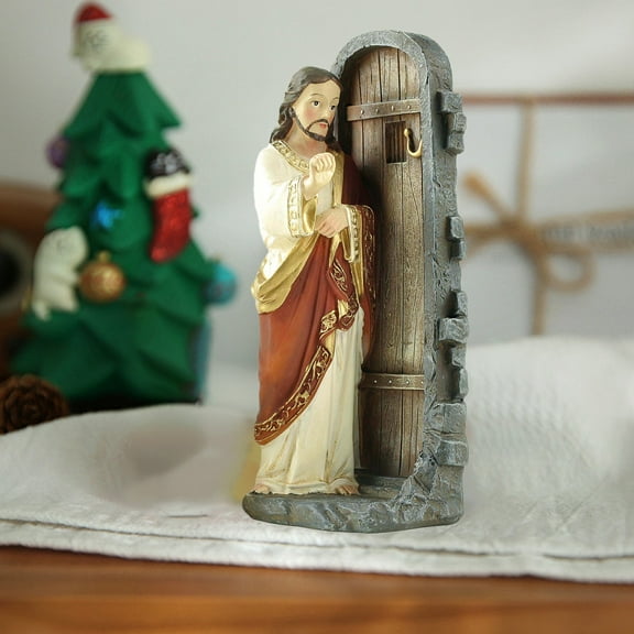 sruoe Christmas Tabletop Decorations Under 10 Resin Jesus Knocking on Door Holiday Winter Xmas Table Top Ornaments