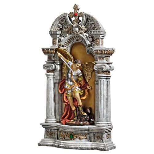 Design Toscano Niche of St. Michael The Archangel Statue and Wall Art Hanging, 39.5 cm, Polyresin, Full Color