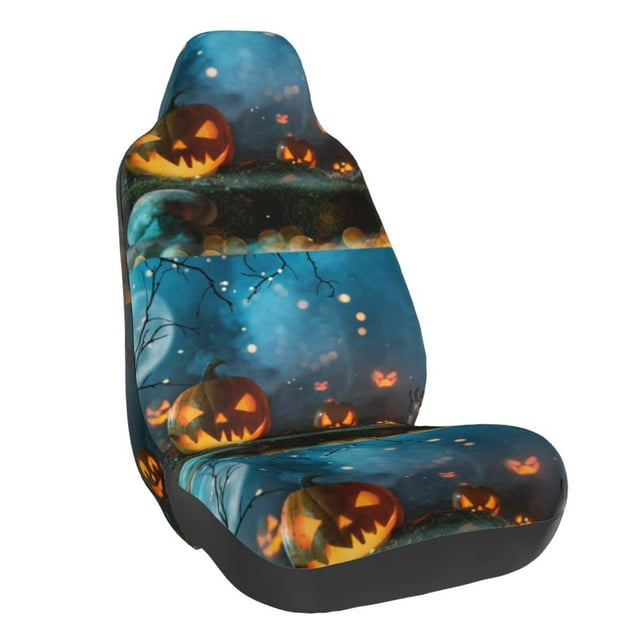 Wukai Spooky Halloween Full Set Car Seat Covers with Soft Padding Universal Auto Front Seats Protector and Cushion Mat