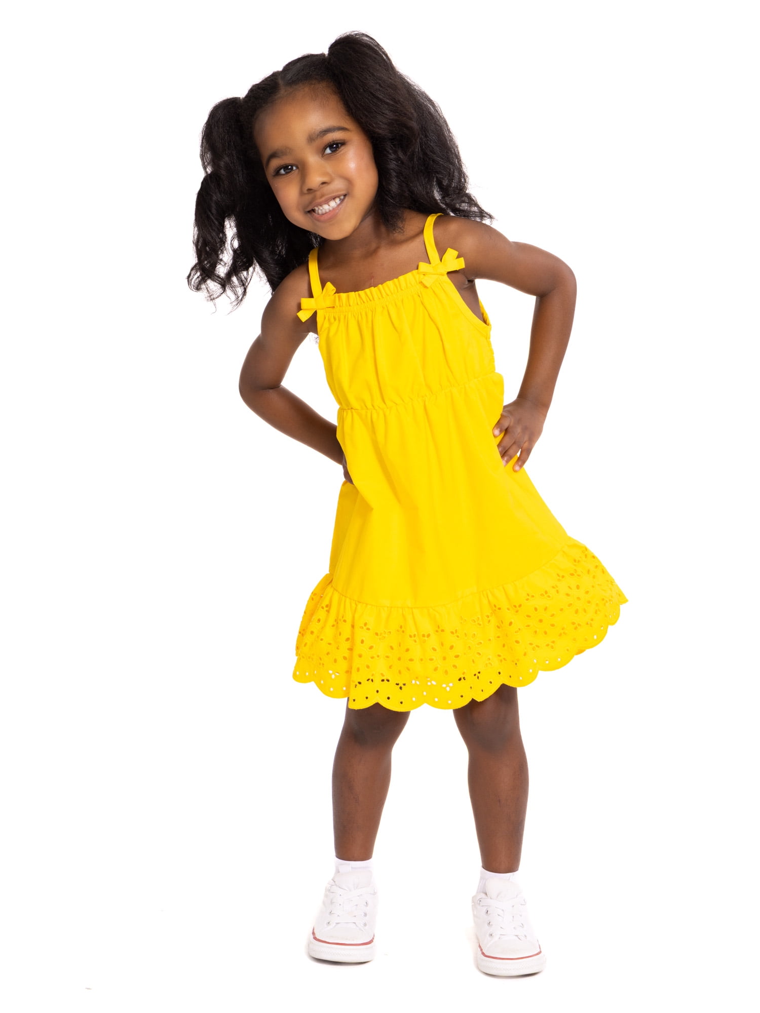 Wonder Nation Toddler Girls Sleeveless Cotton Dress with Scalloped Edge, Sizes 12M-5T