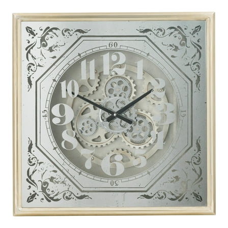 Gear Wall Clock - 24" Silver Mirror Case - Decorative Home Accent