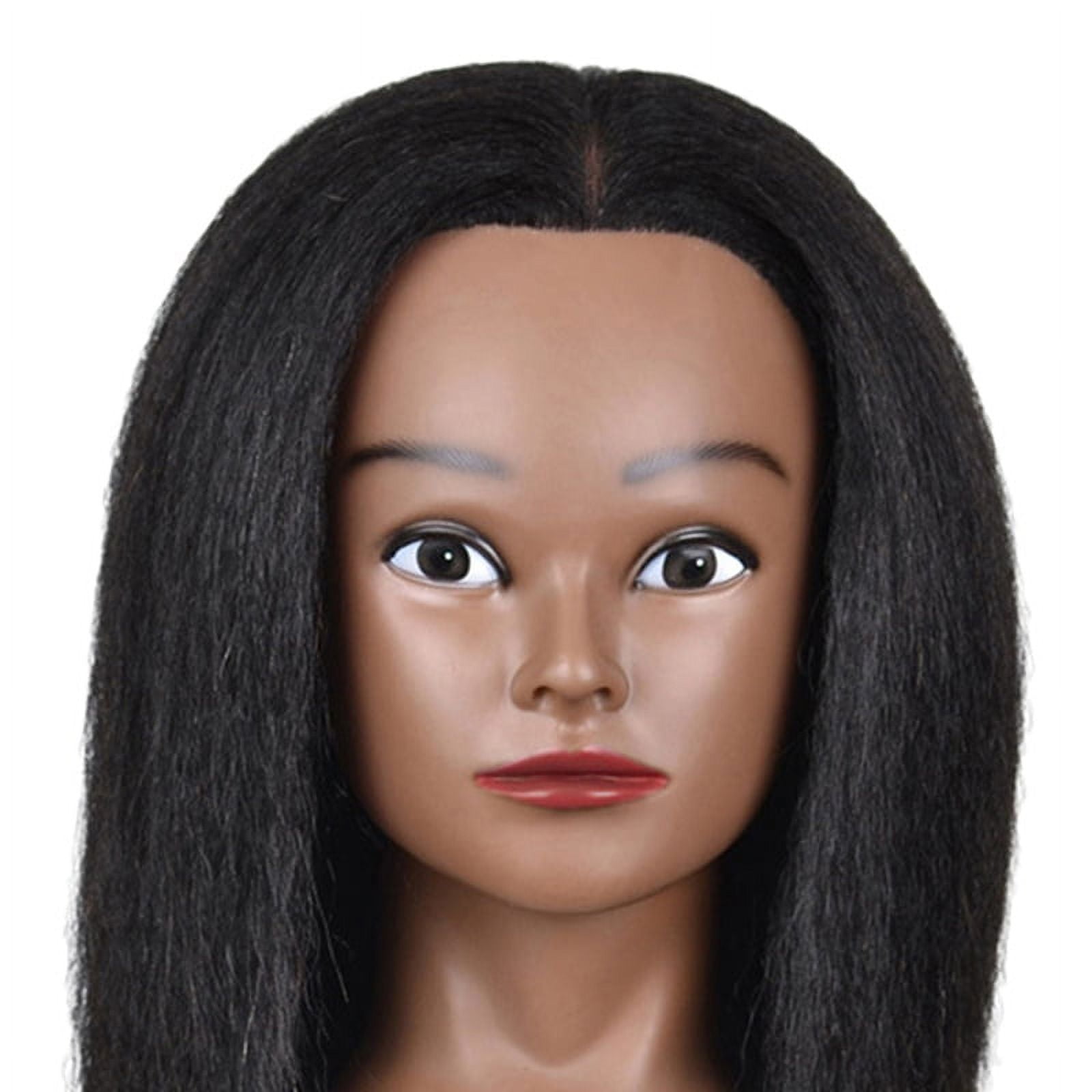 Hair Styling Practice Doll Afro Training Mannequin Head with Clamp, Real , Thick, Can Perm, Bleach, Cut And Blow - 14in