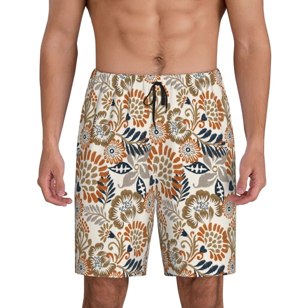 Balery Floral Paisley Pantalones cortos de pijama de punto de algodón para hombre con cinturilla y bolsillos-4X-Large