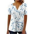 thumbnail image 2 of PNTUTB Women's Button Up V Neck Ruffled Fashion Printed Casual Loose Pullover Short Sleeve T Shirts, 2 of 6