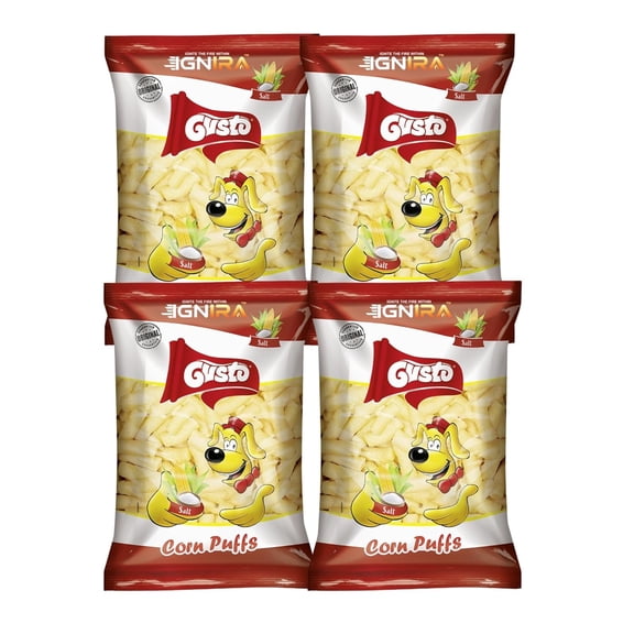 (4 pack) Gusto Salted Corn Puffs from IGNIRA, Crunchy Corn Puffs Snack, Light Corn Snack, Vegan Corn Snack for Kids & Adults, Perfect On-the-Go Snack (2.99oz/bag)