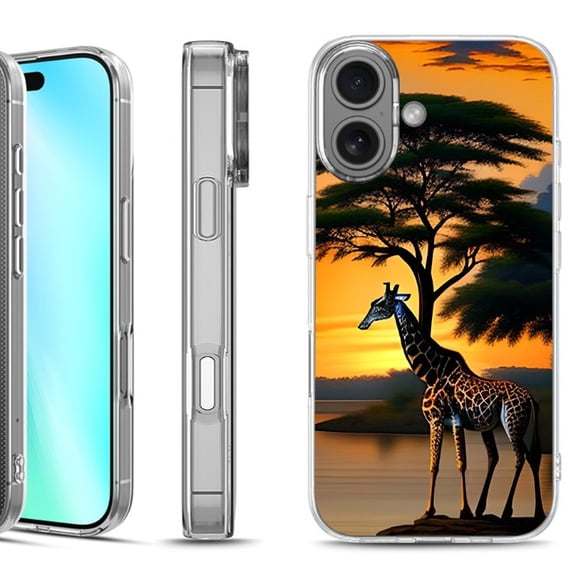 For iphone 16 Phone Case Cover, by OneToughShield - Giraffe Sunset