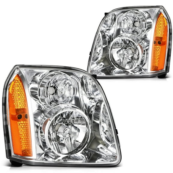 cciyu Headlight Assembly For GMC For Yukon 07-14 For GMC For Yukon XL 1500 07-14 For GMC For Yukon XL 2500 07-13 Chrome Housing Amber Reflector Clear Lens Driver & Passenger Side Headlamps