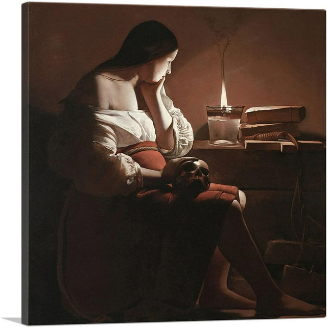 ARTCANVAS Magdalene With The Smoking Flame 1640 Canvas Art Print by Georges De La Tour - Size: 26" x 26" (0.75" Deep)