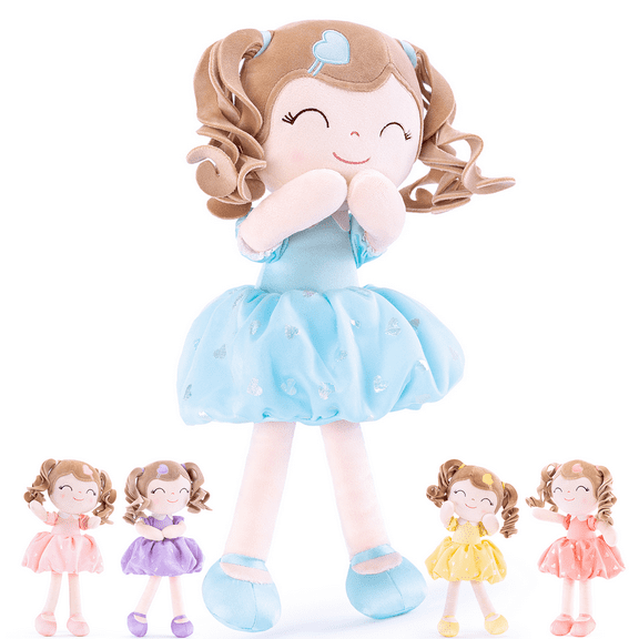 Gloveleya Baby Girl Gifts Plush Dolls Curly Hair Doll Soft Girls Toy Love Heart Light Blue Dress 16 Inches