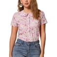 thumbnail image 1 of CAMISA DE VERANO PARA MUJER ATHLECHIC CON COLLAR PETER PAN, BOTONES EN LA PARTE FRONTAL, BLUSA VINTAGE DE FLORES, TALLA S, ROSA CLARO, 1 of 6
