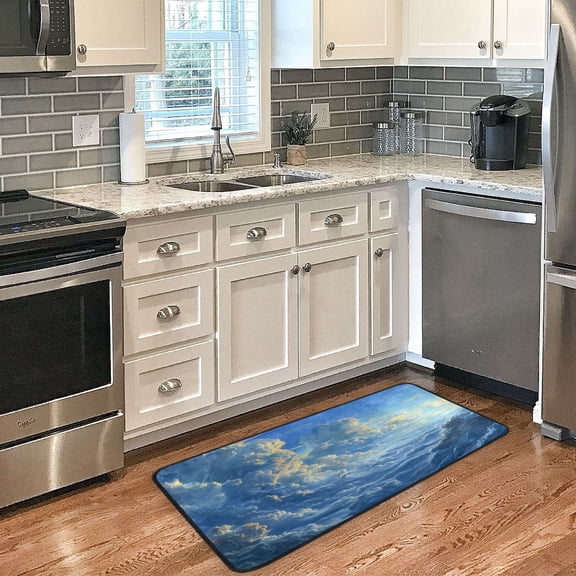 Long Floor Mat 39x20Inch Kitchen Mat Bathroom Mat Living Room Mat Bedroom Mat, Absorbent, Delicate Fabric, No Ball, Do Not Fade Blue Sky