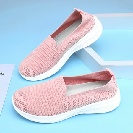 

Women‘s Solid Color Knitted Sneakers Breathable Anti-slip Slip On Shoes Casual Platform Shoes