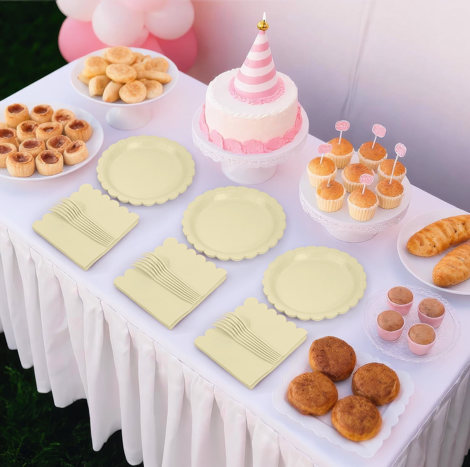 Inadays 175Pcs Disposable Party Supplies Includes Beige Paper Plates Cup Napkins Forks Spoons Knives, Dinnerware Set for Garden Party Birthday BBQ Baby Shower Wedding, Serve 25 Guests