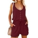 thumbnail image 1 of ICHUANYI Clearance Women Casual Jumpsuits Sexy Drawstring Button V-Neck T-Shirt Sleeveless Fashion Loose Fit Button Tank Tops Jumpsuits(Wine, L) ICHUANYI WER2023081004206, 1 of 4