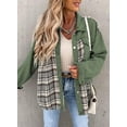 thumbnail image 2 of Women Jean Jacket Long Sleeve Button Down Plaid Oversized Denim Shacket Jackets Boyfriend Plaid Blouse Shacket Top with Chest Pocket, 2 of 7