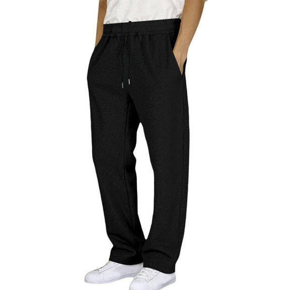 Men's Lined Sweatpants Wide Straight Leg Joggers High Waisted Yoga Workout Pants with Pockets for Comfort Casual Pants Elastic Waist Straight Work Pants for Men