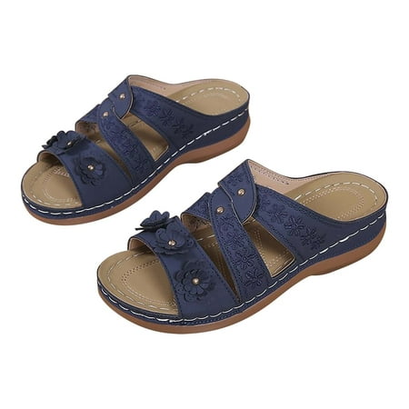 

Dpityserensio Summer Ladies Fashion Slippers Women s Flower Slope Heel Sandals Casual Wear Shoes Blue 9(42)