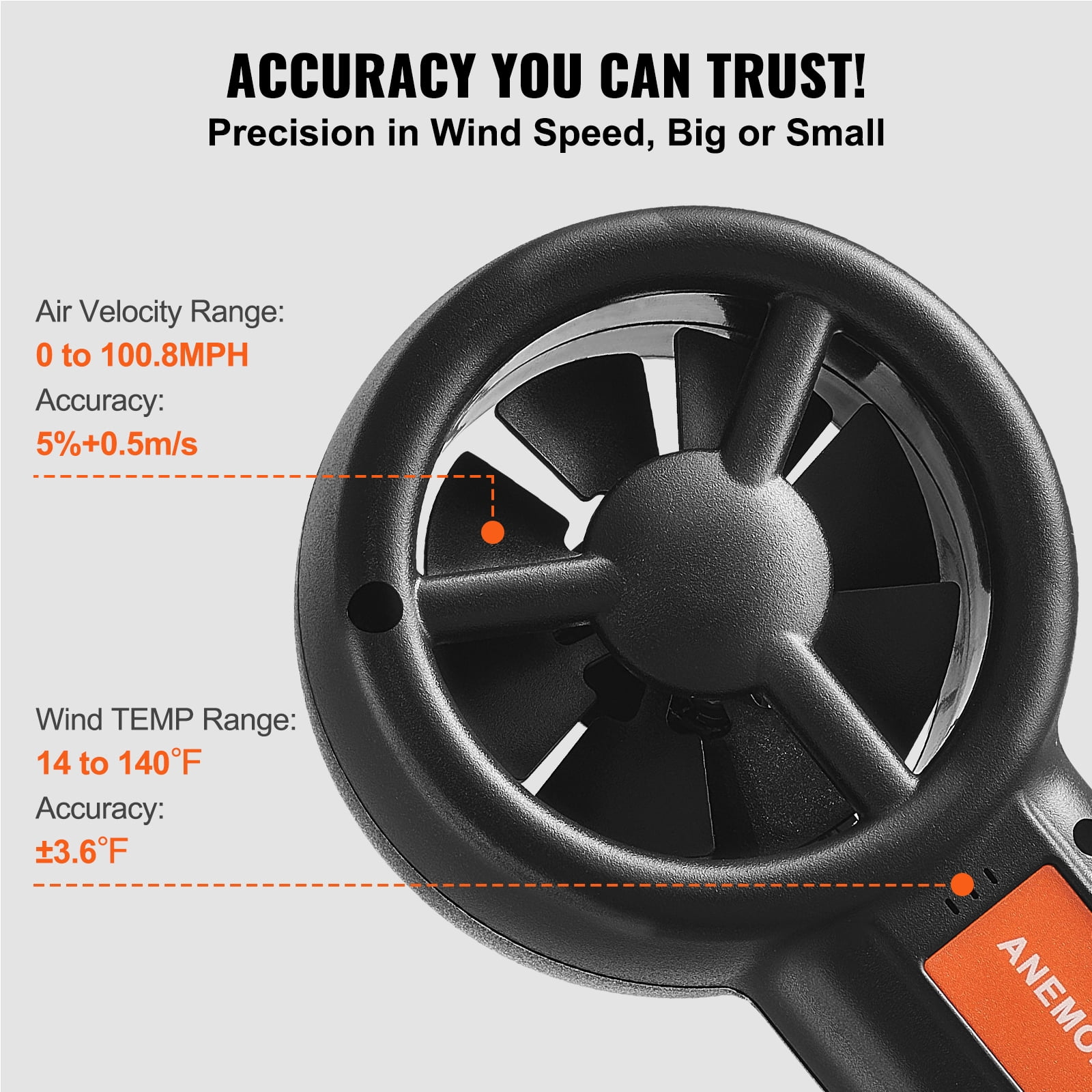 SKYSHALO Split Handheld Anemometer Digital Wind Speed CFM Meter Gauge 14-140???with LED