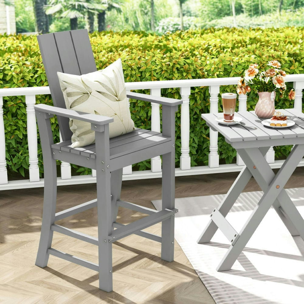 Demifill Tall Adirondack Chair Outdoor Bar Stool with Ergonomic Backrest, Patio Chair for Outdoor, Gray